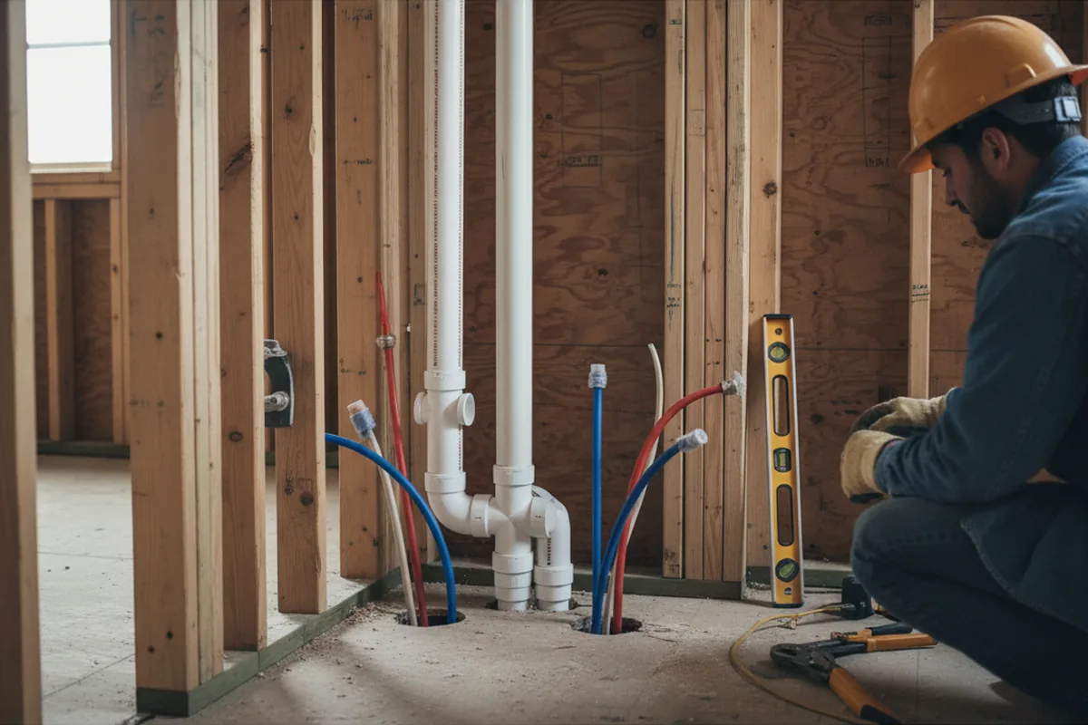 Drain and supply rough-in during Sump Pump Repair in Winchester